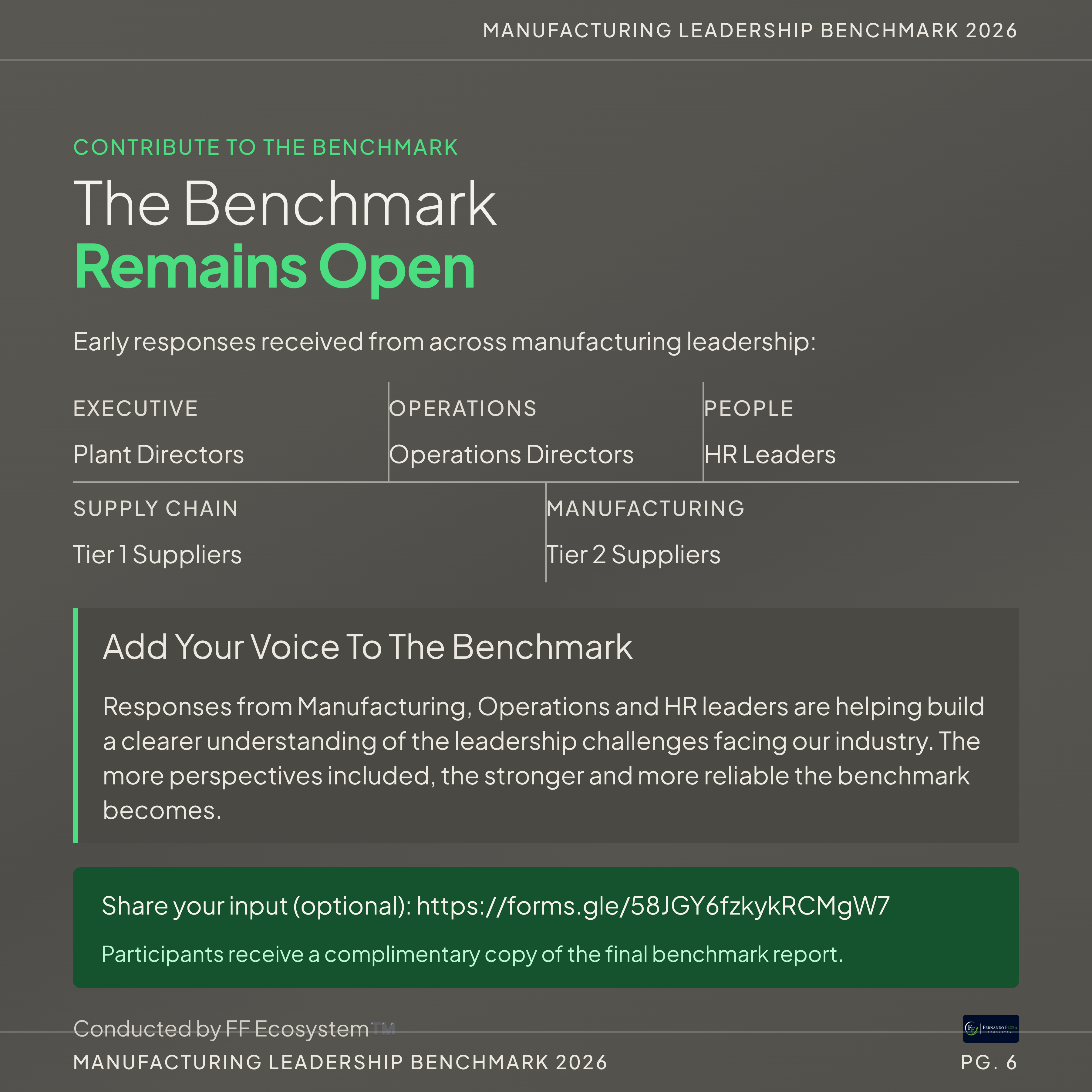The Benchmark Remains Open — Contribute to the Survey